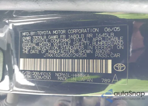 2005 Scion Xa z USA, uszkodzony, nr VIN JTKKT624550129354